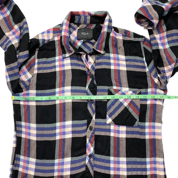 RAILS Metallic Plaid Rayon Button Up Shirt Small Black Pink Blue Long Sleeve - Picture 8 of 11